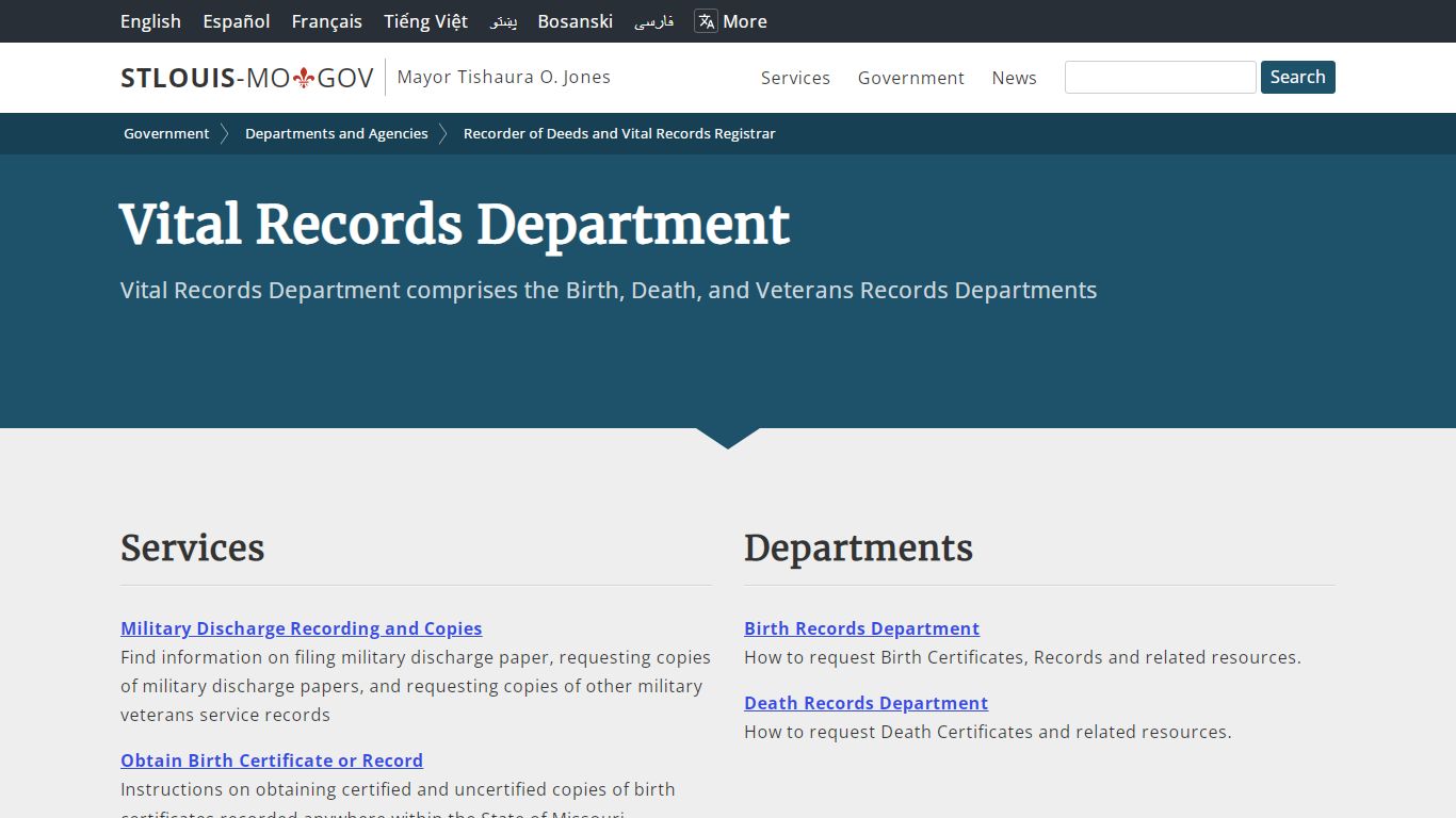 Vital Records Department - St. Louis